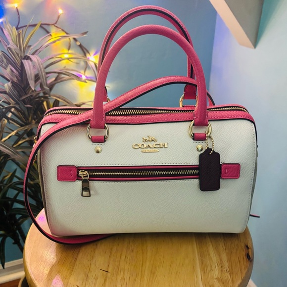 Coach NWT Rowan Pink/White Colorblock Satchel Bag - Picture 1 of 16
